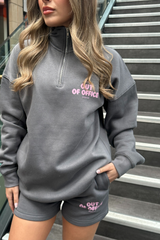 Out of office steel grey printed 3/4 zip sweater shorts loungewear