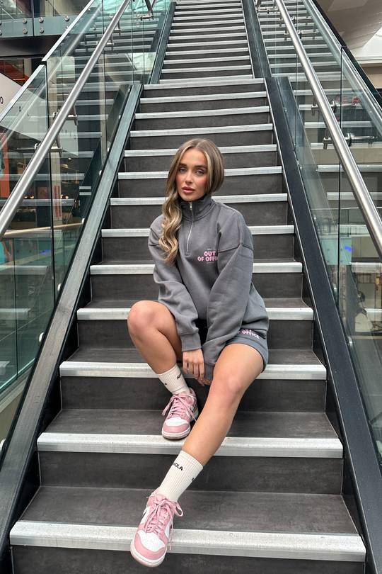 Out of office steel grey printed 3/4 zip sweater shorts loungewear