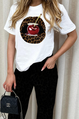 Leopard lips white printed t-shirt