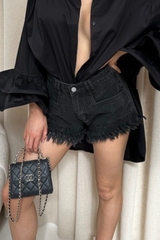 Summer black frayed denim shorts