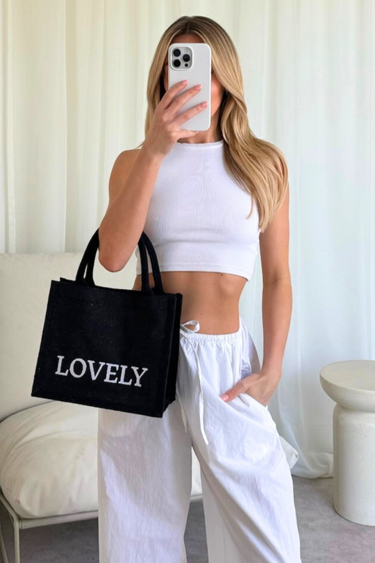 Lovely black & white embroidered Mini Tote