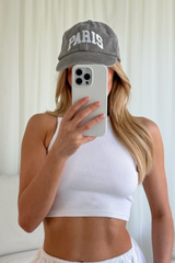 Paris grey acid wash embroidered cap