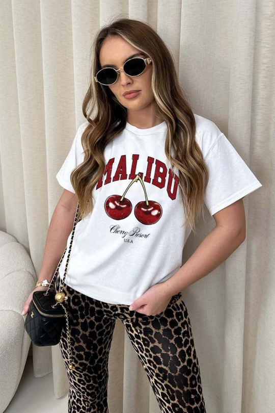 Malibu cherry printed white T-shirt
