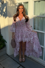 Eloise pink embellished high low tiered dress