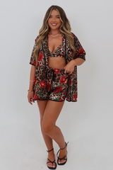 Rosa leopard printed satin bralette shirt and shorts co-ord