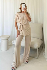 Isla beige side tie lounge set