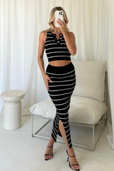 Evelyn black striped maxi skirt co-ord
