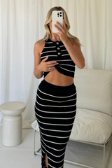 Evelyn black striped maxi skirt co-ord
