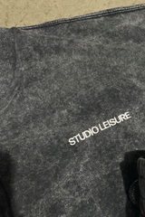 studio leisure embroidered grey acid wash zip up bomber loungewear set