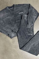 studio leisure embroidered grey acid wash zip up bomber loungewear set