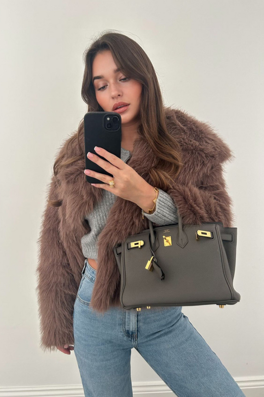 Olivia brown faux fur coat