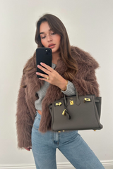 Olivia brown faux fur coat