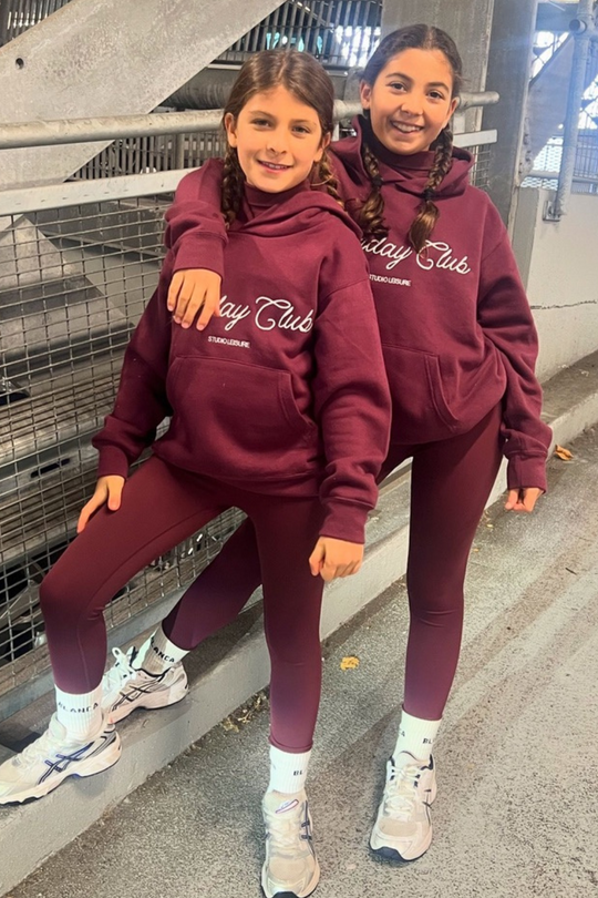 Mini Sunday Club burgundy embroidered hoodie