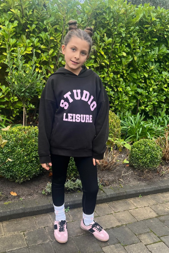 Mini studio leisure college black printed hoodie