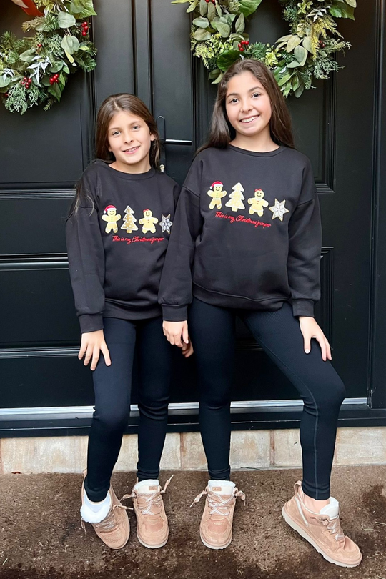 Mini gingerbread black embroidered sweater