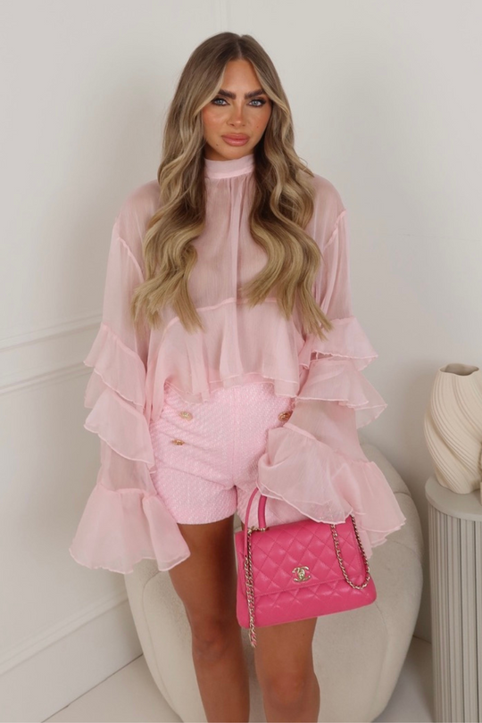 Leona pink tweed tailored shorts