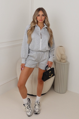 Ella marl grey contrast piping zip through jacket & shorts loungewear