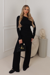 Kaci black draped long sleeve top and trouser co-ord