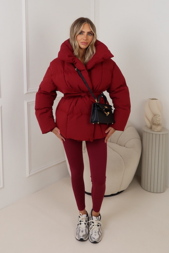 Alaska burgundy short padded duvet button up coat