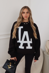 LA ESSENTIAL BLACK PRINTED SWEATER