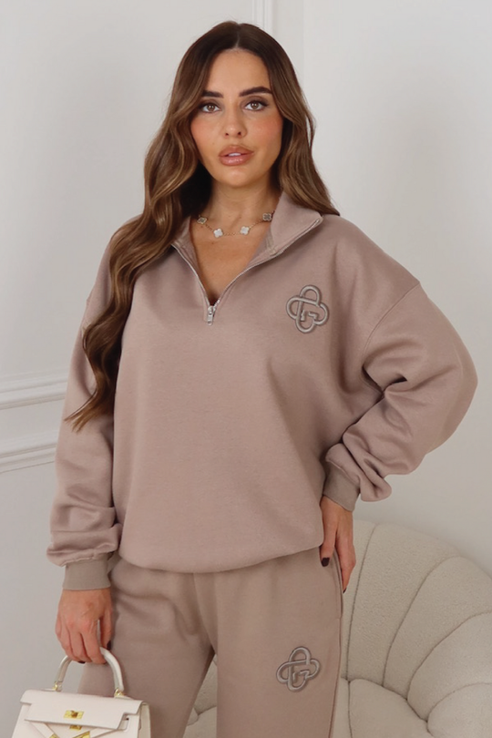 G MONOGRAM ESSENTIAL MOCHA EMBROIDERED 3/4 ZIP