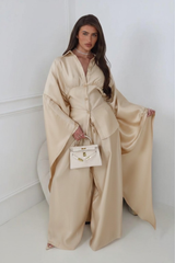 ROSALINA CHAMPAGNE CAPE TOP AND MATCHING DRAWSTRING TROUSERS CO ORD TWO PIECE SET