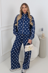 KAIA NAVY POLKA DOT TRACKSUIT TWO PIECE SET