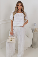 TIFFANY WHITE RUFFLE TROUSER CO ORD
