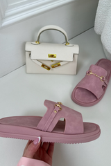SHEREE PINK GOLD BUCKLE SLIDERS