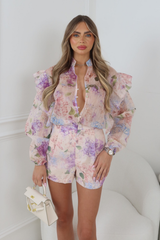 MARIA PINK FLORAL BUTTON SHORTS