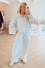 SELF LOVE SOCIETY BLUE & WHITE EMBROIDERED JOGGERS HANNAH BRIGGS