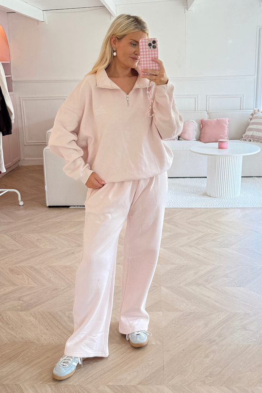 SELF LOVE SOCIETY PINK & WHITE EMBROIDERED JOGGERS HANNAH BRIGGS