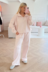 SELF LOVE SOCIETY PINK & WHITE EMBROIDERED JOGGERS HANNAH BRIGGS