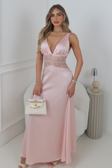 DELILAH PINK LACE PANEL SATIN MAXI DRESS
