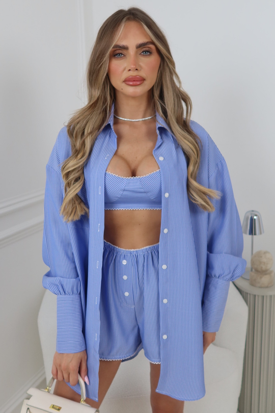 LIVVY BLUE PINSTRIPE LONG SLEEVE SHIRT