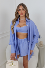 LAYLA BLUE PINSTRIPE ELASTICATED WAIST MINI SHORTS