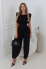 PETRA BLACK SHOULDER PAD BALLOON JUMPSUIT