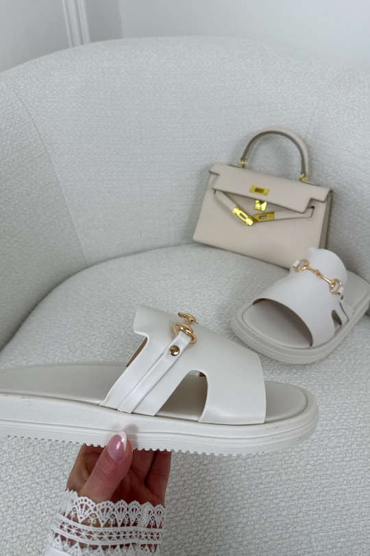 SHEREE WHITE GOLD BUCKLE SLIDERS