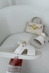 SHEREE WHITE GOLD BUCKLE SLIDERS
