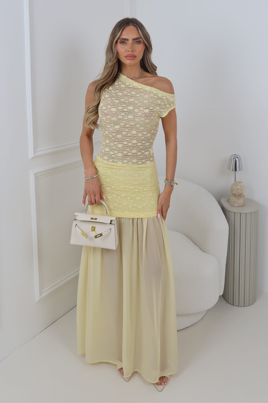 VICTORIA BUTTER YELLOW LACE MAXI SKIRT
