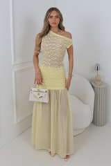 VICTORIA BUTTER YELLOW LACE MAXI SKIRT