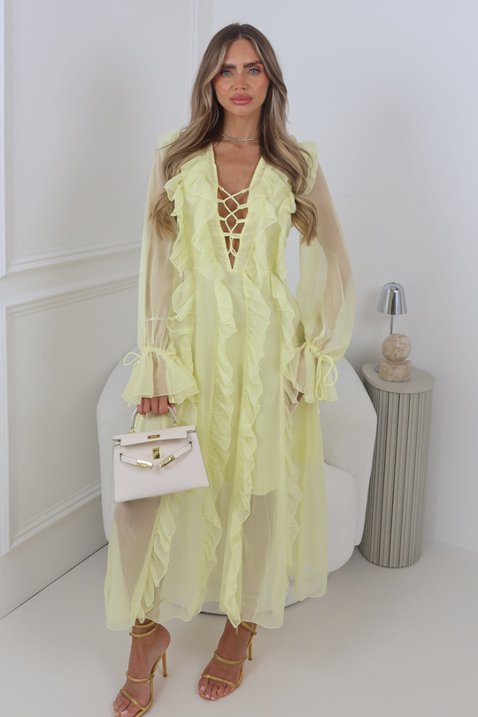 LEANORA LEMON RUFFLE MAXI DRESS