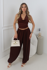 SYDNEY CHOCOLATE BALLOON TROUSERS & HALTER TOP TWO PIECE CO ORD SET
