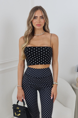 KIANA BLACK POLKA DOT STRAPPY CAMI CROP TOP