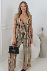 SERENA BURGUNDY ZIG ZAG CROCHET PADDED TOP & TROUSERS TWO PIECE SET