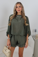 ELODIE KHAKI BATWING TOP AND SHORTS CO ORD