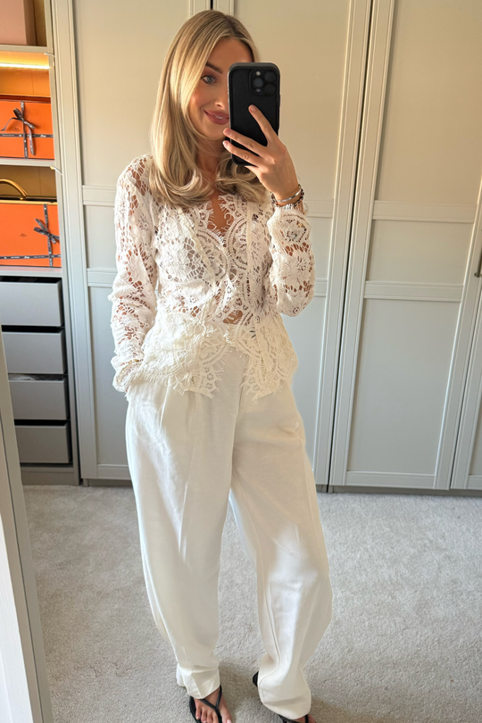 MADELYN CREAM LACE BUTTON UP LONG SLEEVE TOP