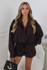 MIA CHOCOLATE JACKET AND SHORTS CO ORD TWO PIECE SET