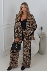 GEORGIA LEOPARD PRINT PIPED SLEEVE BLAZER AND STRAIGHT LEG PANTS SET