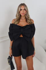 CHLOE BLACK SATIN BOW BANDEAU CROP TOP